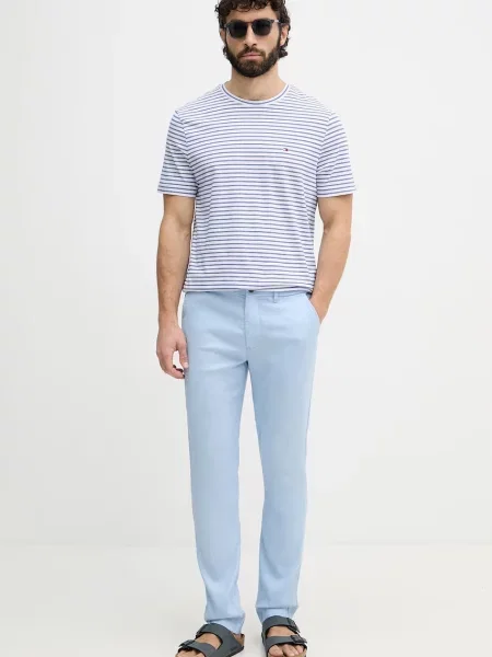 Tommy Hilfiger hlače z lanom modra