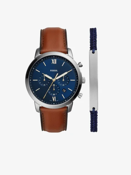 FOSSIL Analógové hodinky námornícka / hnedá / strieborná modrá
