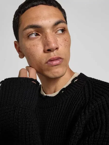 Swetry Mężczyzna L Dzianinowy sweter z efektem zniszczenia Dsquared2 czarny