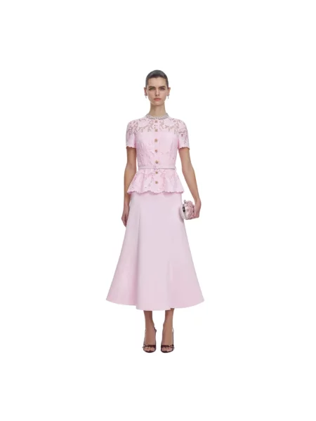 Koszula Self-portrait koronkowa do kolan garniturowa różowa