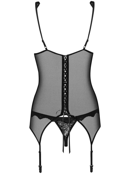 Кружевной корсет с пажами для чулок и трусики стринг Комплект_Obsessive_Emperita_corset чорні