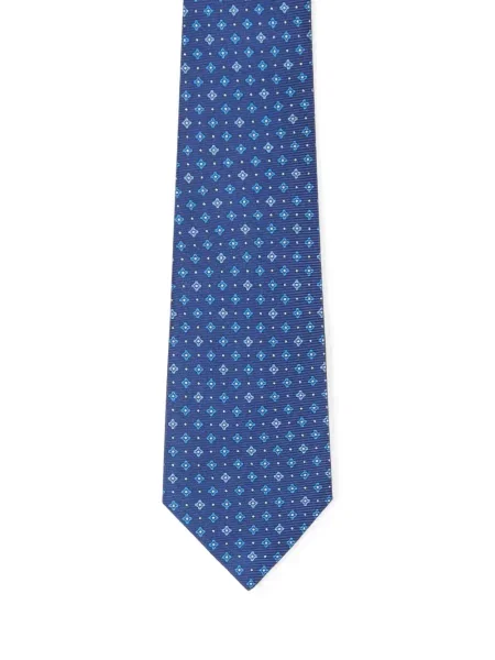 Cravată Kiton de mătase cu imprimeu geometric albastru