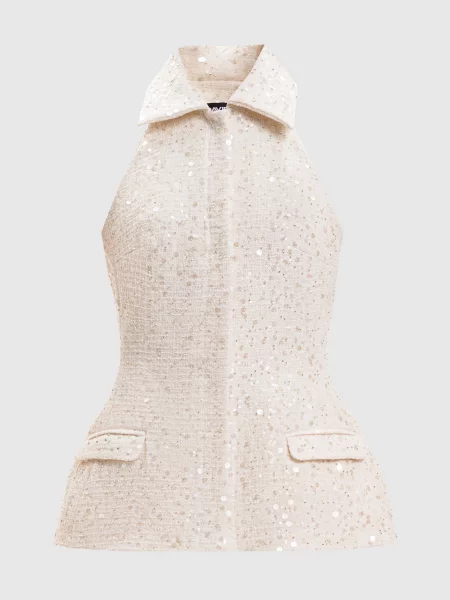 Твідовий жилет кольору айворі в паєтки David Koma білий