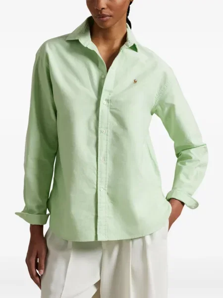 Plisované zkrácené dvouřadé tričko Polo Ralph Lauren bílé