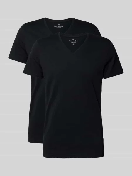 T-shirt z czystej bawełny ekologicznej w zestawie 2 szt. Christian Berg Men czarna