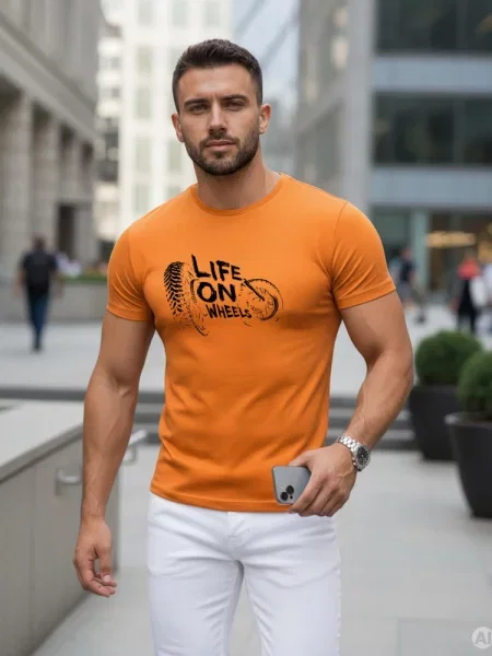 T-shirt z napisem Life on Wheels Dstreet pomarańczowy