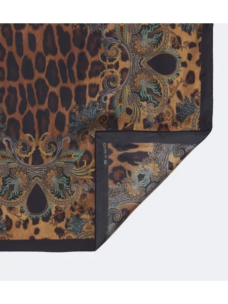 Fular Etro de mătase cu imagine cu model leopard maro