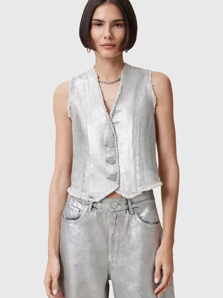 AllSaints kamizelka ANDREA przejściowa srebrny