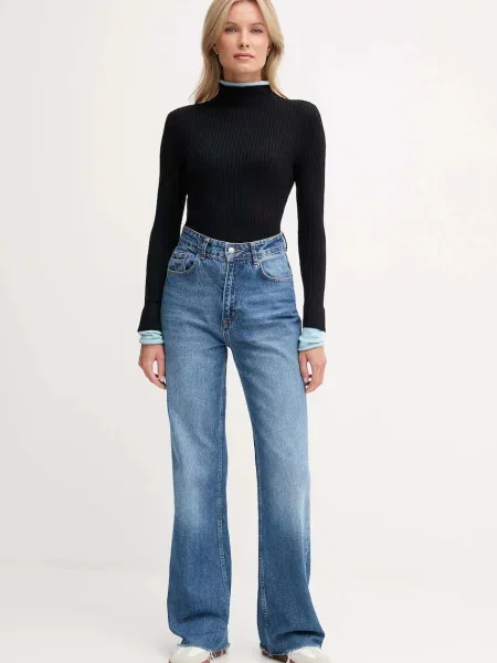 Pulover z dodatkom volne Calvin Klein Jeans črna