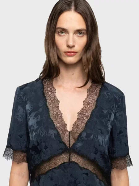 Шовковий топ Zadig&voltaire з принтом синій