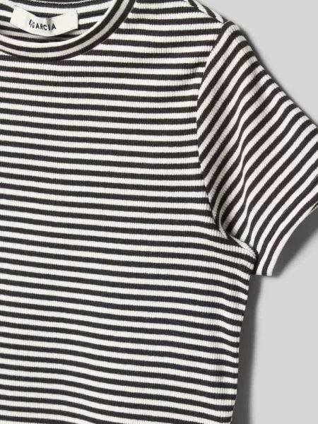T-shirt w prążkowaniu z okrągłym dekoltem Garcia czarna