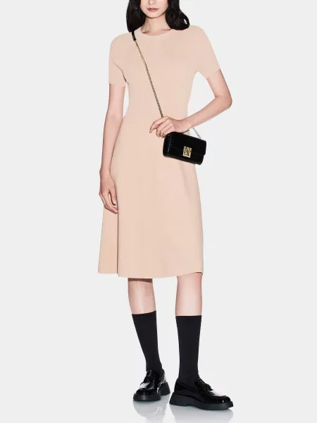 Сукня міді Armani Exchange віскоза/поліамід бежевий