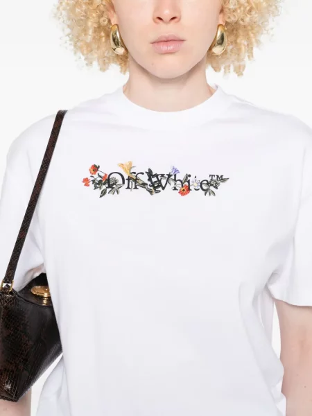 Tricou Off-white cu model floral alb