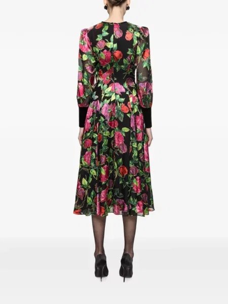 Rochie midi Nissa de mătase cu model floral negru