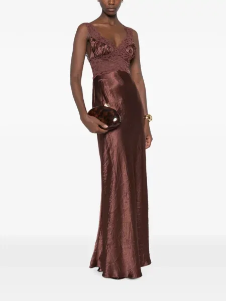 Rochie maxi Arcina Ori din dantelă maro