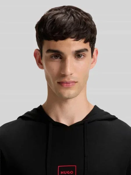 Bluza z kapturem krój regular fit z Mieszanka bawełny Model LAZE' Hugo czarna