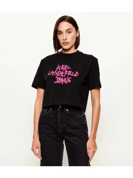Karl Lagerfeld Jeans Tricou Graffiti | Cropped Fit negru