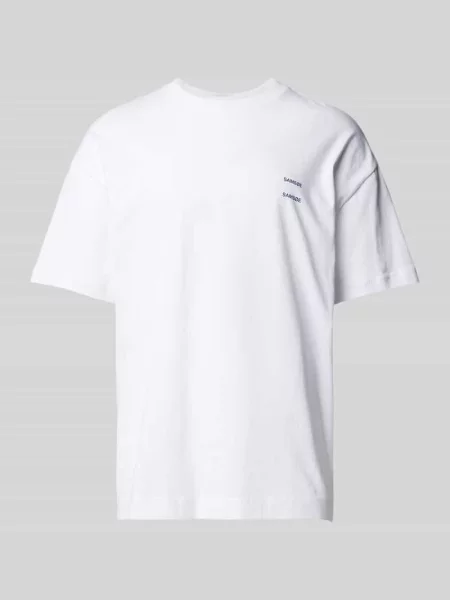 T-shirt o kroju oversized z prążkowanym okrągłym dekoltem model ‘JOEL’ Samsoe Samsoe biała