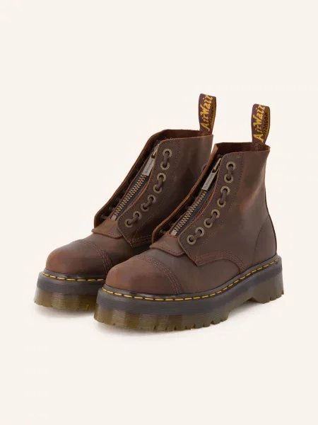 Botki Dr. Martens skórzane na platformie brązowe