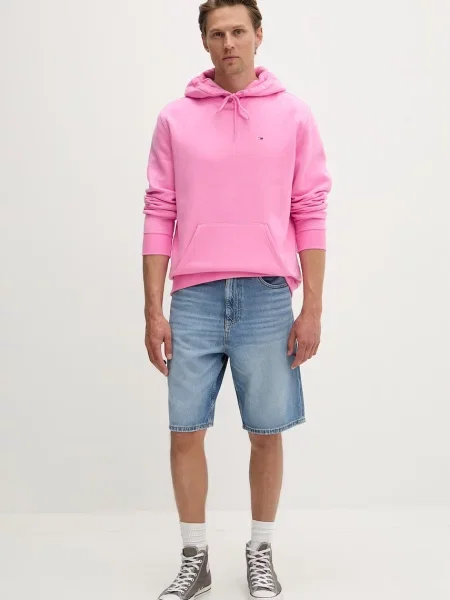 Tommy Jeans mikina s kapucňou pánska s bavlnou ružová