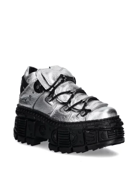 Sneakerși New Rock din piele cu platformă gri