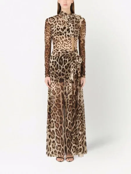 Leopardí maxi šaty Dolce & Gabbana s potiskem hnědé