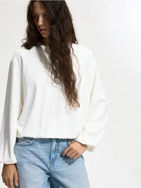 Reserved Tricou cu mânecă lungă cu conținut ridicat de modal crem