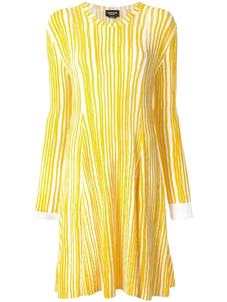 Rochie Calvin Klein cu dungi plisată de costum galben