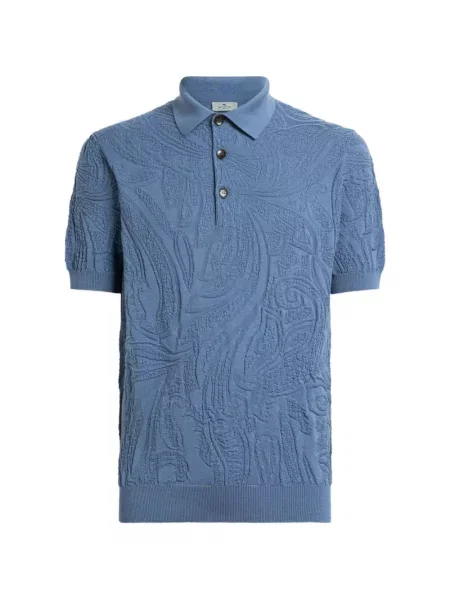 Tricou polo Etro tricotate cu model paisley albastru