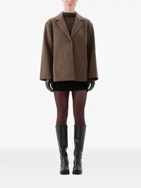 Sacou Unreal Fur cu model herringbone cu blană maro