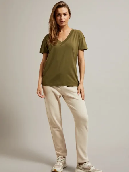Tricou Moodo cu decolteu în V kaki