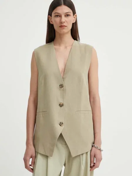 Елек с лен Samsoe Samsoe SALENI с едно копче зелено