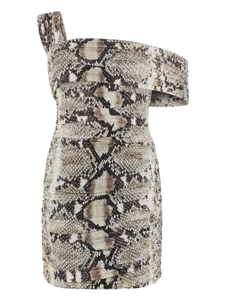 Rochie mini Roberto Cavalli cu imagine cu un umăr gol de costum maro