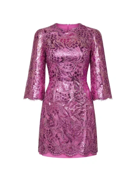 Rochie mini Dolce & Gabbana cu model floral din dantelă roz