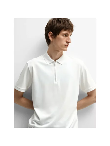 Selected Homme Koszulki Mężczyzna S Zip Polo Shirt biały