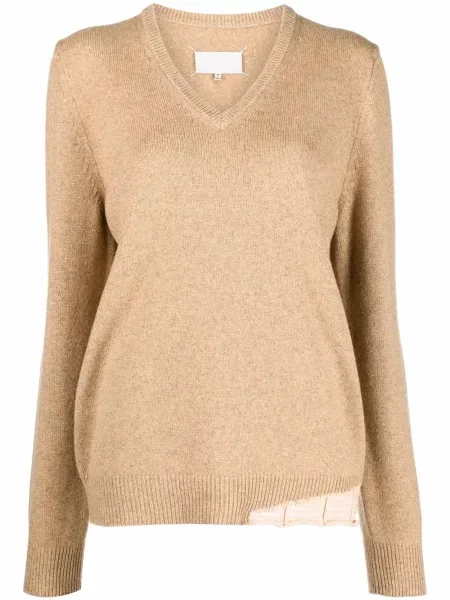 Pulover Maison Margiela tricotate cu decolteu în V galben