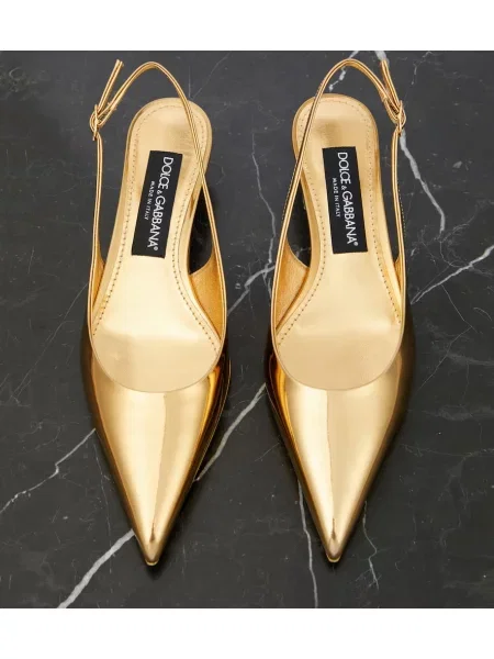 Pantofi cu toc Dolce&gabbana din piele de lac slingback auriu