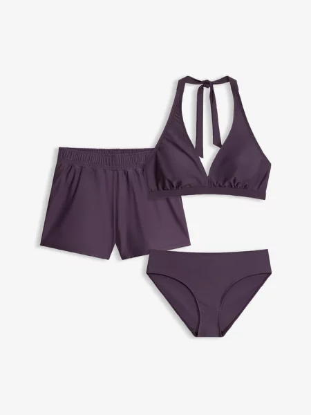 Bikini + szorty kąpielowe 3 części fioletowe