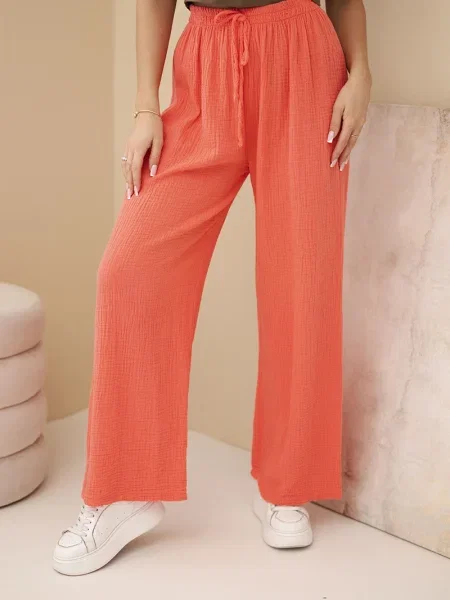 Hlače Kesi Włoski iz muslina oranžna