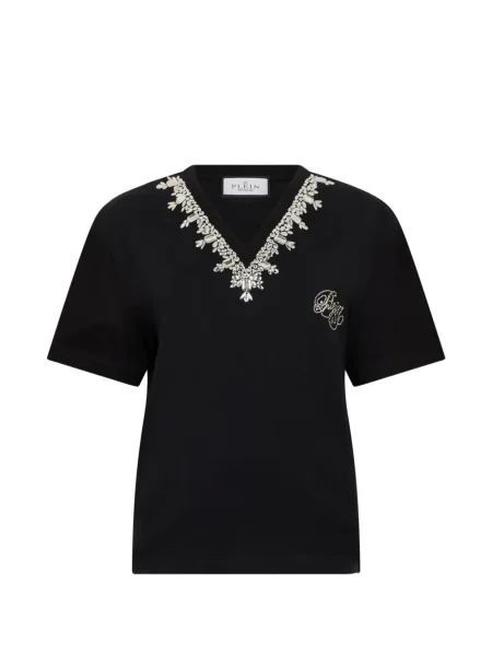 Tricou Philipp Plein cu decolteu în V de cristal negru