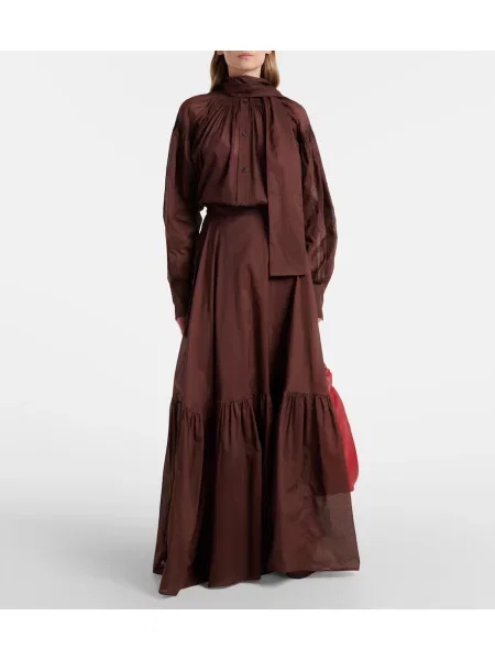 Fusta maxi Plan C din organza maro
