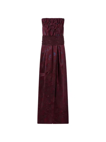 Rochie maxi Giorgio Armani cu model floral din jacard fără bretele roșu