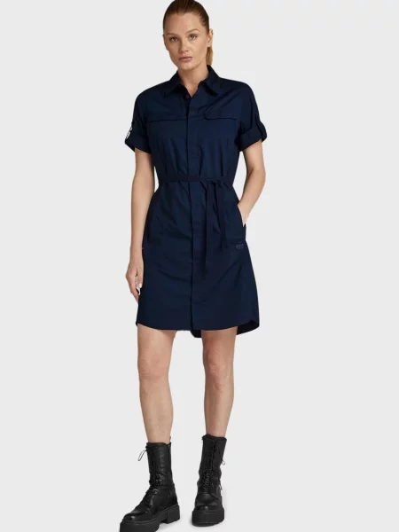 Костюмна сукня-сорочка G-star Raw з відкритою спиною синя