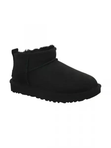 UGG Bőr hótaposó CLASSIC ultra mini gyapjú hozzáadásával fekete