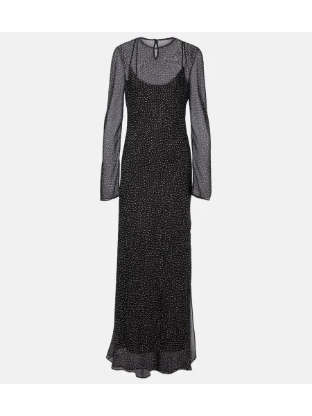 Rochie maxi Sir de mătase cu buline de costum negru