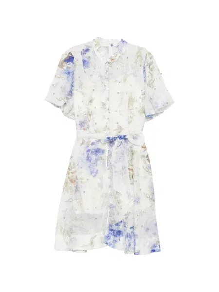 Rochie tip cămașă Paper Lace cu model floral cu imagine din dantelă alb