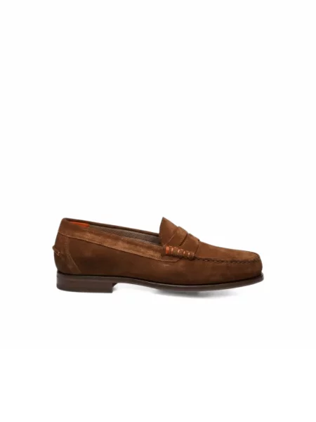 Pantofi loafer Santoni din piele de căprioară maro
