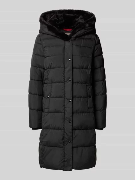 Płaszcz pikowany z imitacją futra i wpuszczanymi Christian Berg Woman Selection czarny