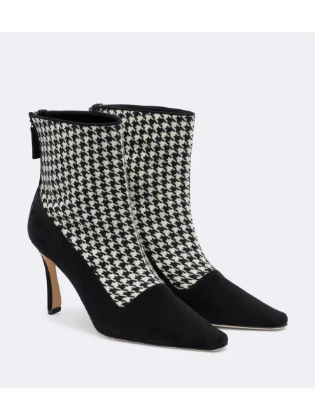 Cizme scurte Manolo Blahnik din piele de căprioară cu model pepito negru