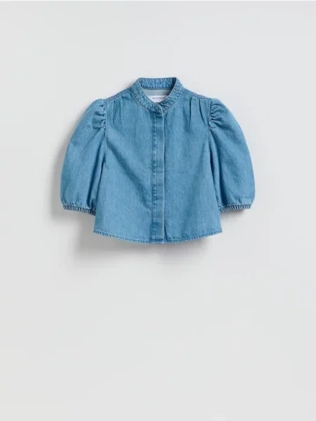 Reserved Jeansowa koszula z bufiastymi rękawami niebieski